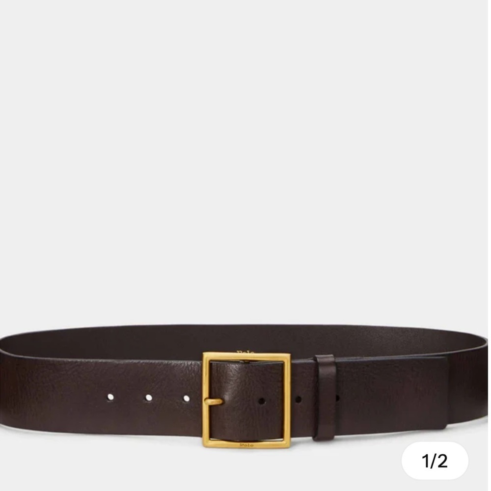 New Polo By Ralph Lauren Wide Brown Leather Belt Solid Brass Buckle XXS